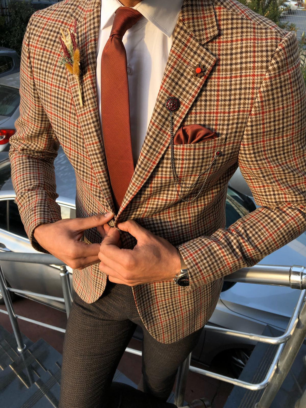 Dandalosh Slim-Fit Plaid Wool Jacket Beige-baagr.myshopify.com-blazers-BOJONI