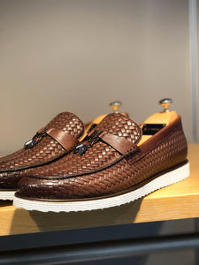 Bojoni Knitted Leather With Tassels Shoes Brown-baagr.myshopify.com-shoes2-BOJONI