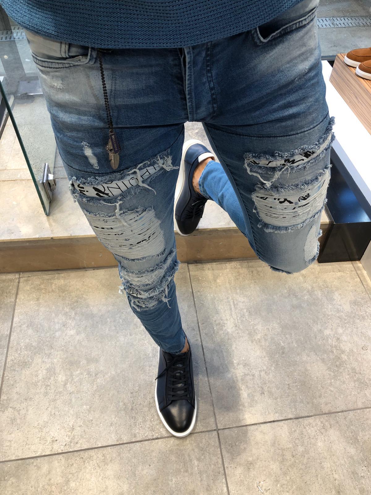 Paco Slim-Fit Ripped Jeans Blue-baagr.myshopify.com-Pants-BOJONI