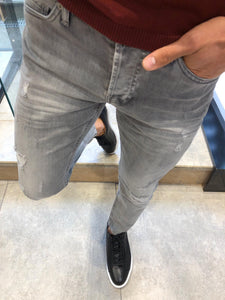 Paco Slim-Fit Ripped Jeans Gray-baagr.myshopify.com-Pants-BOJONI
