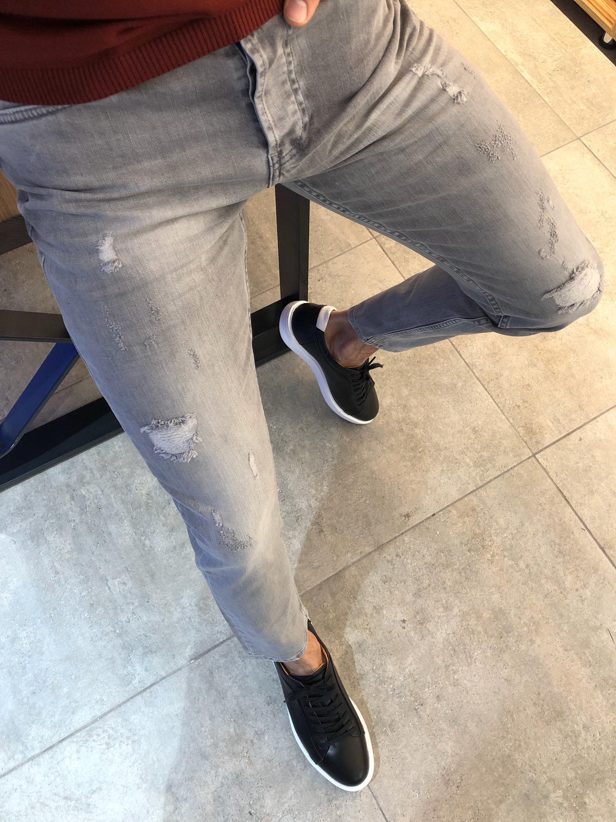Paco Slim-Fit Ripped Jeans Gray-baagr.myshopify.com-Pants-BOJONI