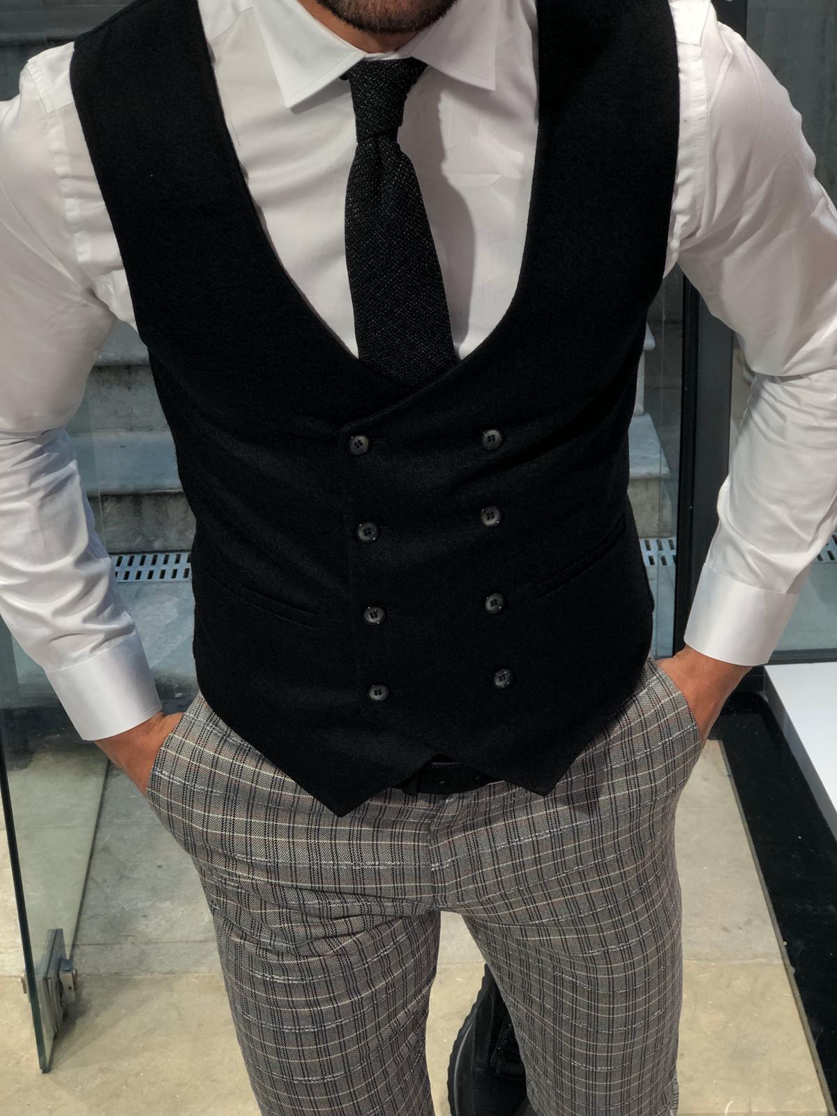 Slim-Fit Wool Double-Breasted Vest Black-baagr.myshopify.com-suit-BOJONI