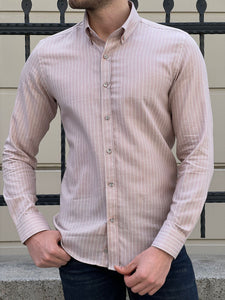 Bojoni Montebello Slim Fit High Quality Striped Cotton Beige Shirt