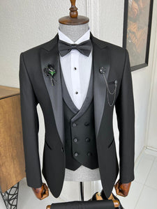 Luxe Slim Fit Dovetail Collared Black Tuxedo