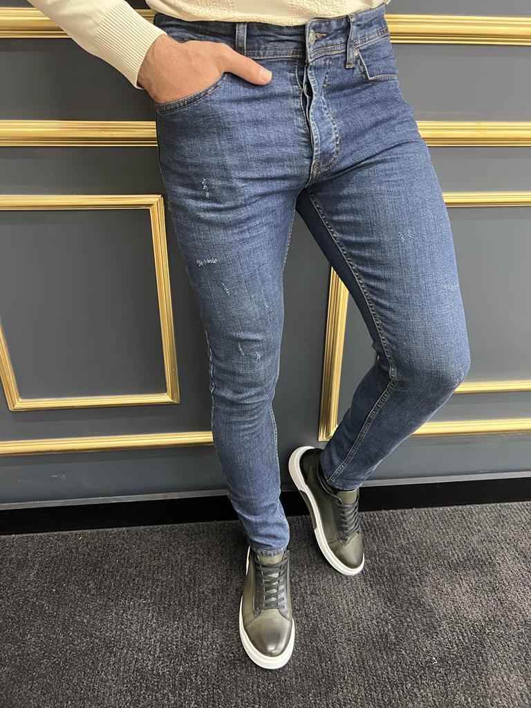Rick Slim Fit Ripped Blue Jeans