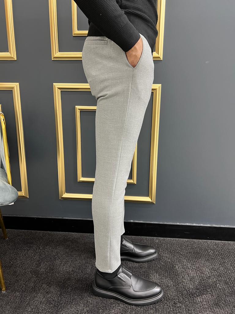 Thread Slim Fit Rope Detailed Grey Trousers