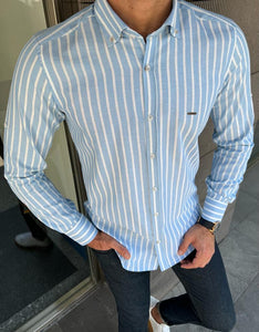 Giovanni Mannelli Slim fit Blue Striped Long Sleeve Shirt