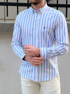 Bojoni Montebello Slim Fit High Quality Striped White & Blue Shirt