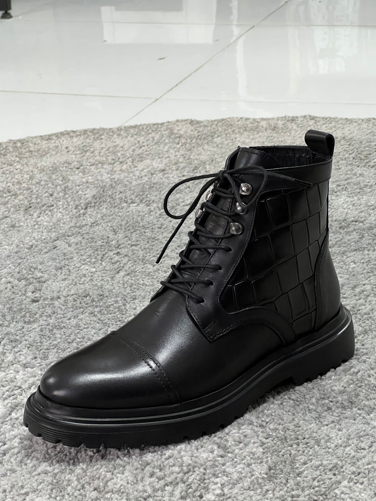 Louis Special Edition Zippered Croc Theme Leather Black Boots