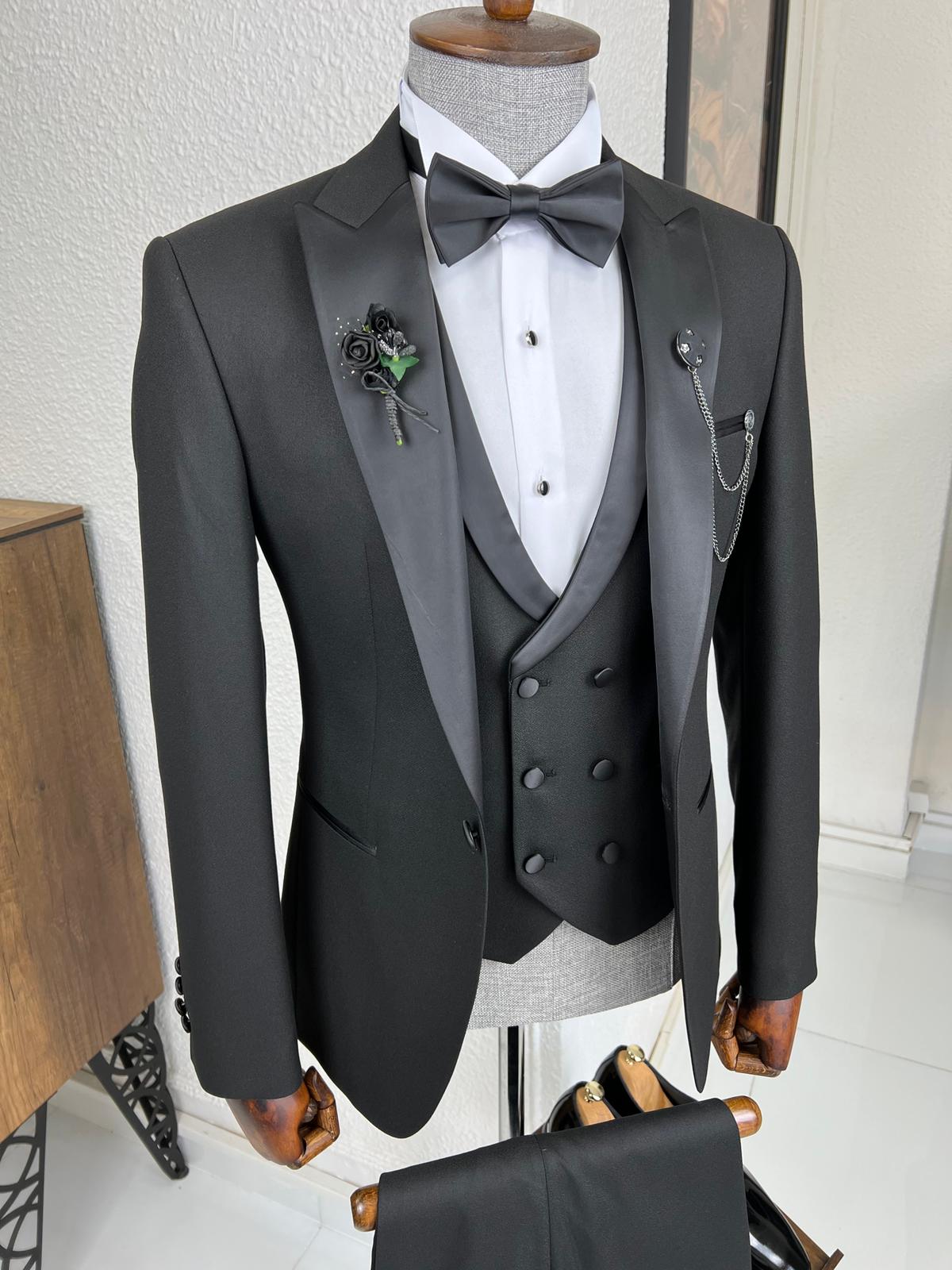 Luxe Slim Fit Dovetail Collared Black Tuxedo