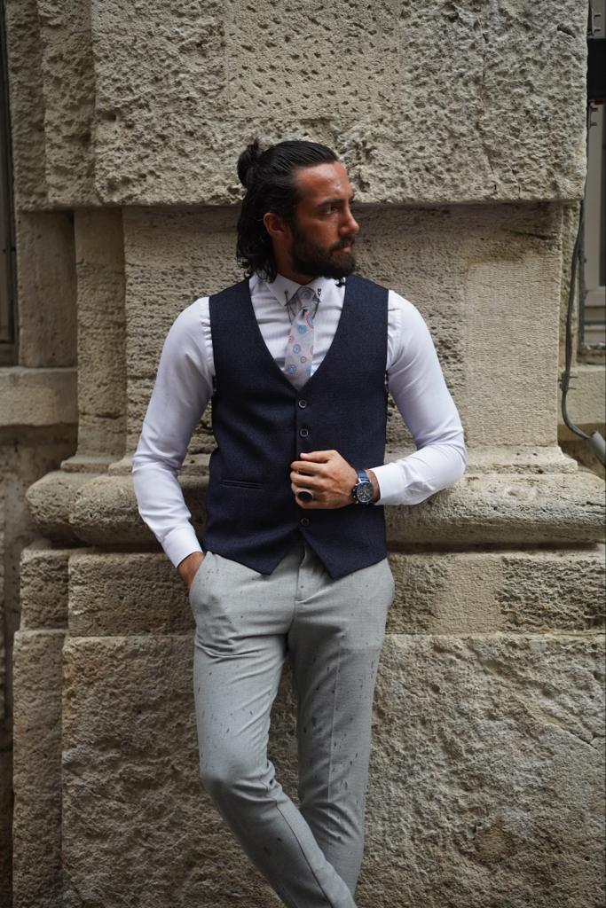 dress shirt under vest Savile Black Wool Blend Suit Vest