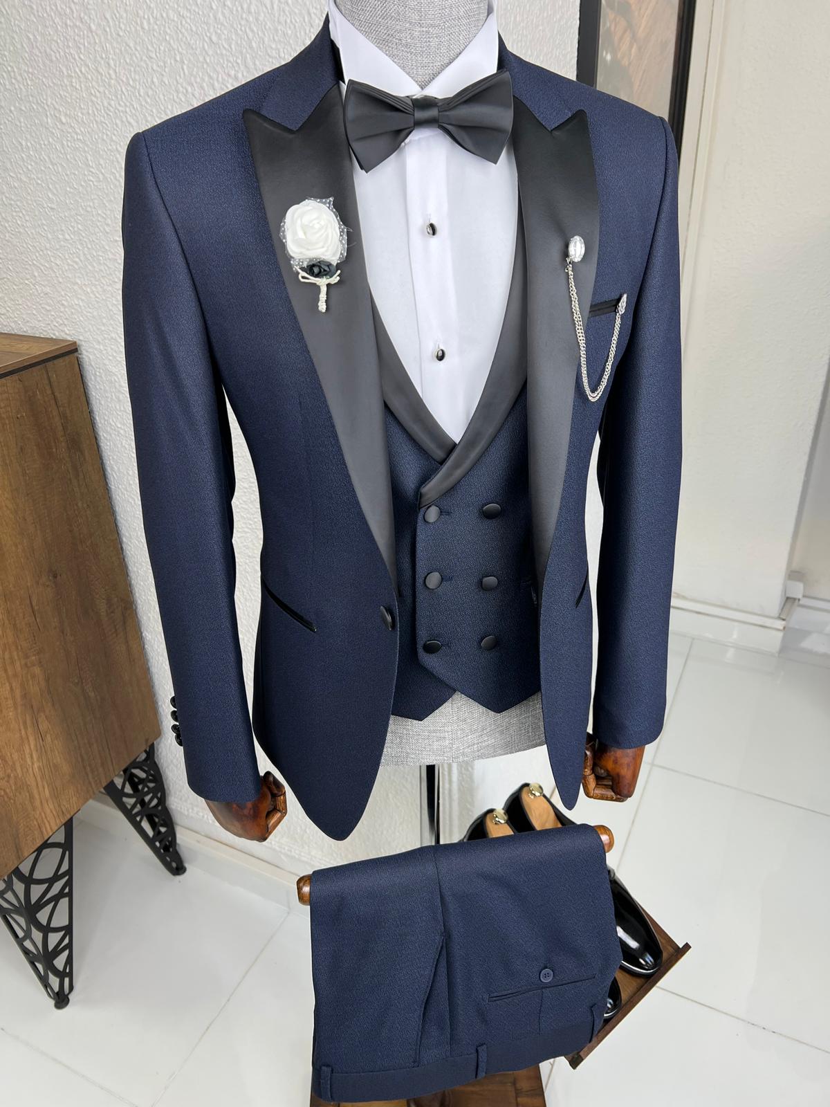 Luxe Slim Fit Dovetail Collared Navy Blue Tuxedo