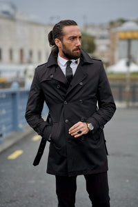 Bojoni Astoria Slim Fit Black Feather Detailed Winter Coat
