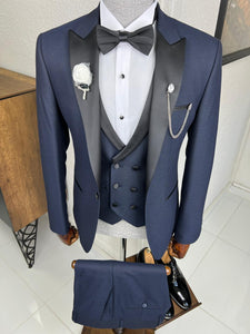 Luxe Slim Fit Dovetail Collared Navy Blue Tuxedo