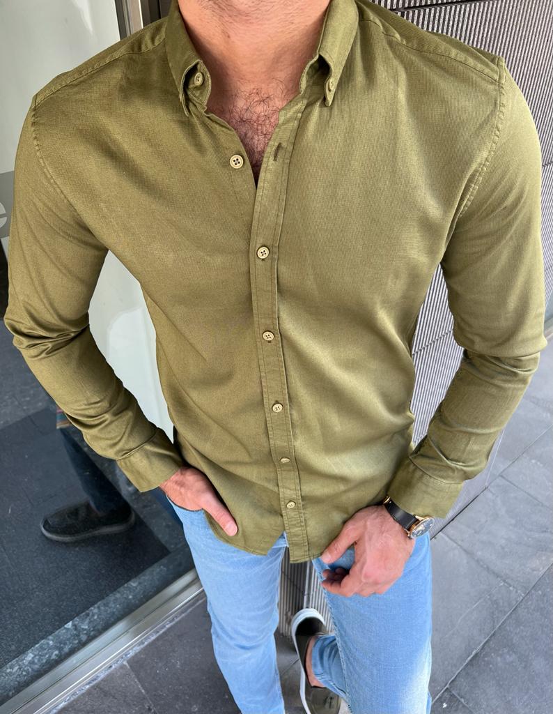 Giovanni Mannelli Slim Fit Khaki Shirt