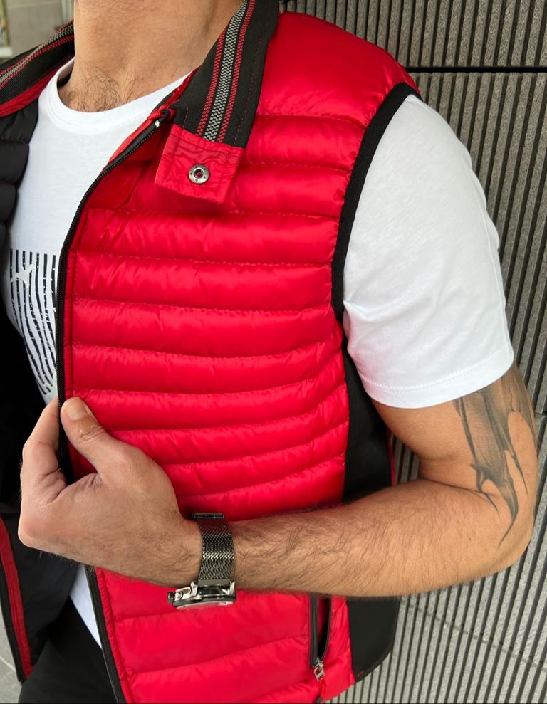 Benson Slim Fit Zippered Red Puffer Vest Jacket