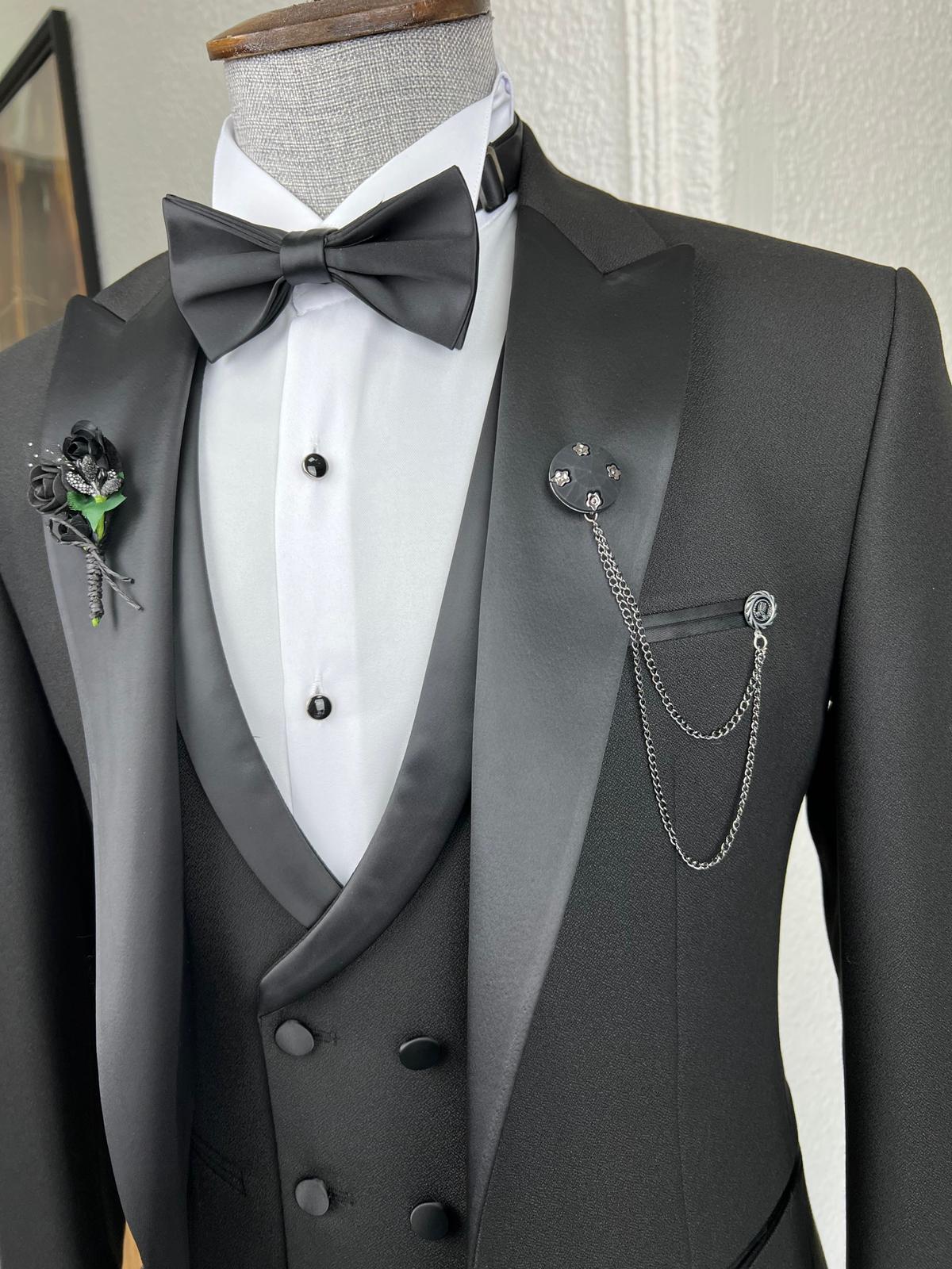 Luxe Slim Fit Dovetail Collared Black Tuxedo