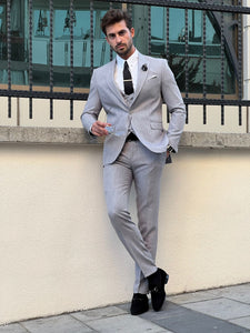 Bojoni Astoria Slim Fit Self-Patterned Pointed Gray Suit