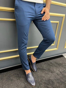Bojoni Uluwatu Slim Fit Checkered Pique Detail Blue Trouser
