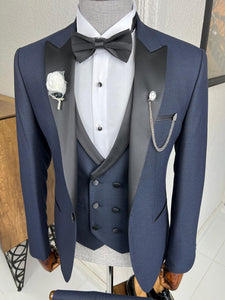 Luxe Slim Fit Dovetail Collared Navy Blue Tuxedo