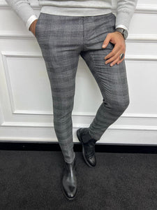 Leon Slim Fit Plaid Striped Grey Pants | VICLAN Leon Slim Fit Plaid Striped Grey Pants | VICLAN