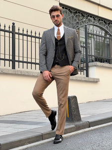 Bojoni Astoria Slim Fit Patterned Pointed Collared Black Combination Suit