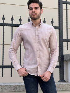 Bojoni Montebello Slim Fit High Quality Striped Cotton Beige Shirt