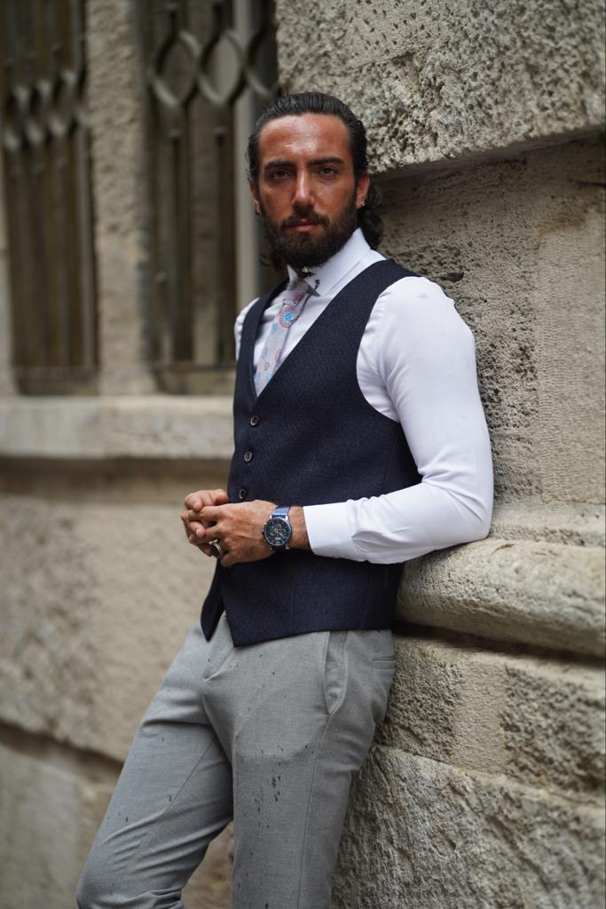 Thread Slim Fit Plaid Dark Blue Vest | VICLAN Thread Slim Fit Plaid Dark Blue Vest | VICLAN