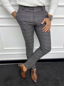 Leon Slim Fit Plaid Striped Blue Pants