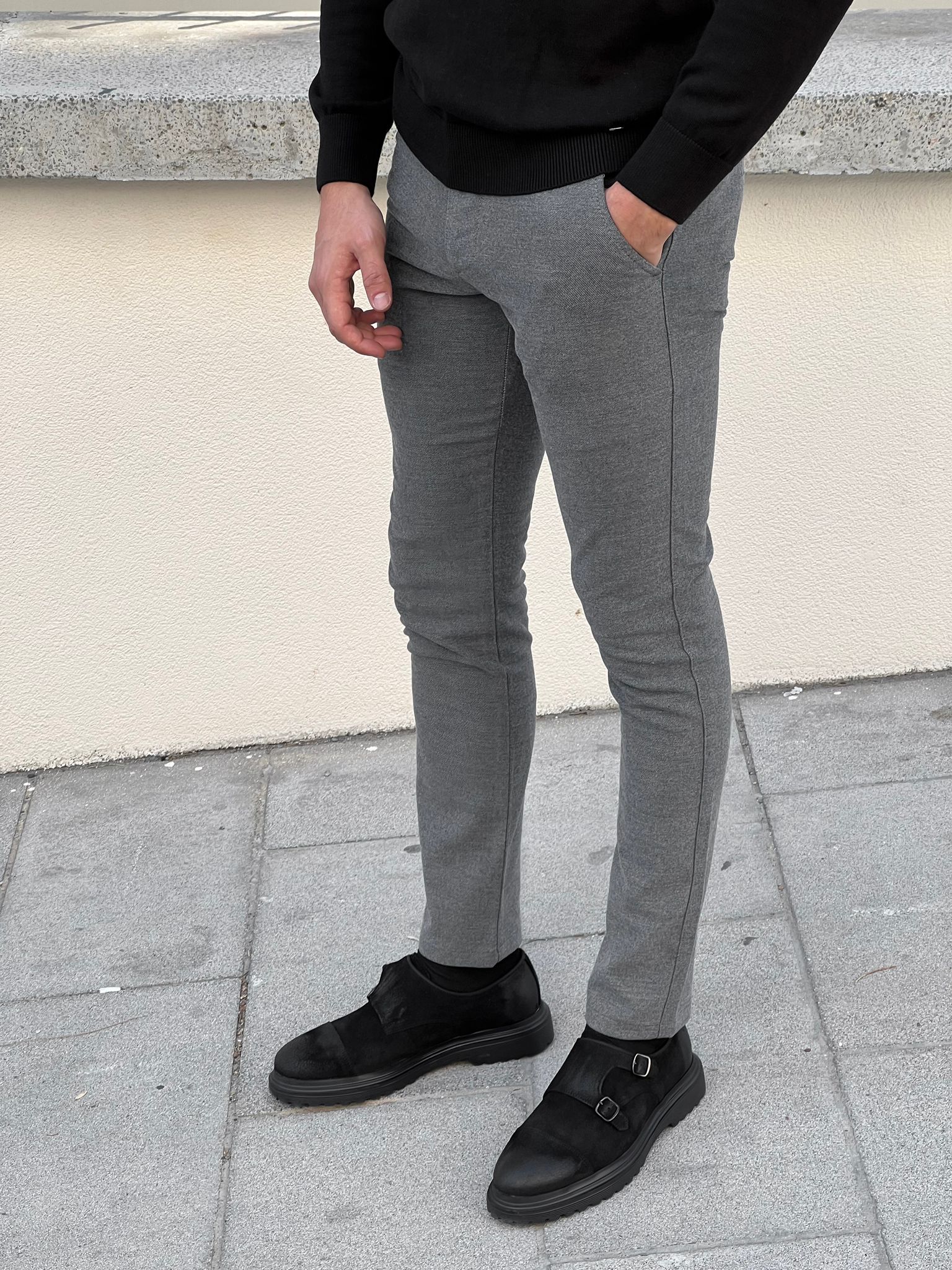 Bojoni Astoria Slim Fit High Quality Gray Patterned Mink Pants