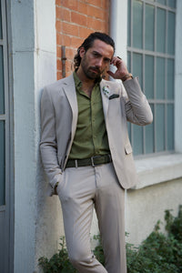 Bojoni Uluwatu Slim Fit Mono Collared Beige Suit