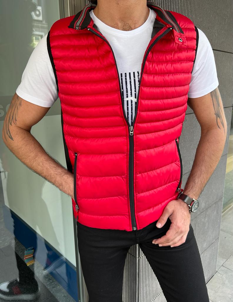 Benson Slim Fit Zippered Red Puffer Vest Jacket