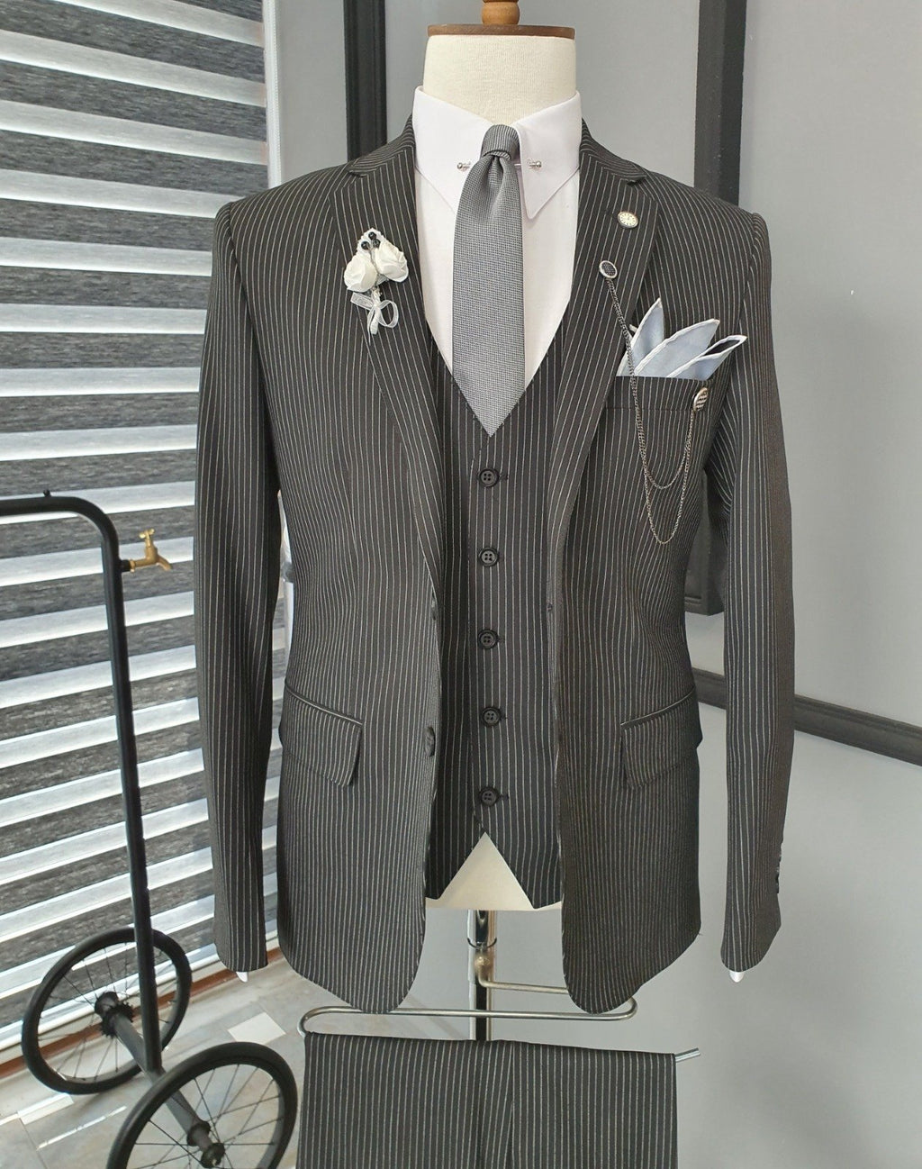 Giotto Black Slim Fit Notch Lapel Striped Suit-baagr.myshopify.com-suit-BOJONI