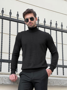 Bojoni Astoria Slim Fit Black Turtleneck Sweater