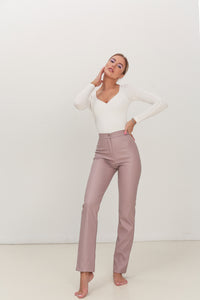 High Waisted Eco Leather Cigarette Purple Trousers 