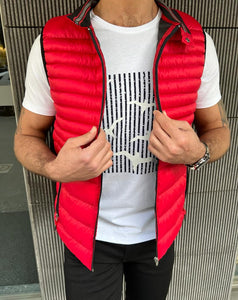 Benson Slim Fit Zippered Red Puffer Vest Jacket