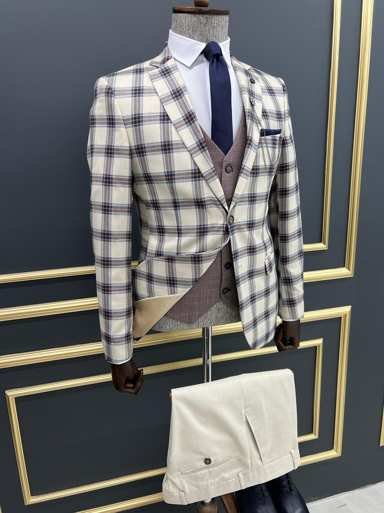 Benson Slim fit Plaid Striped Blue Suit