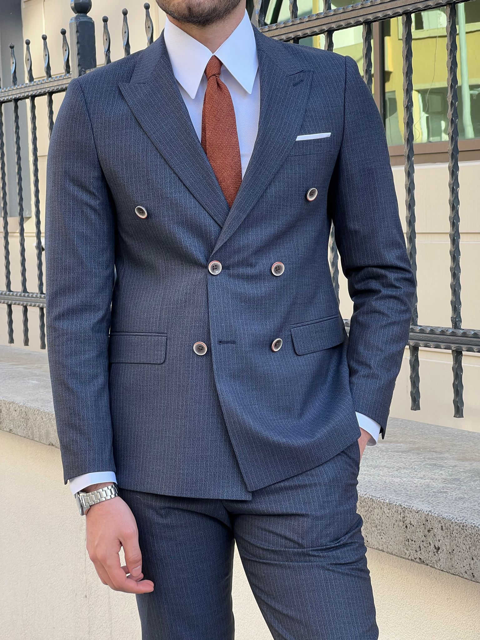 Bojoni Montebello Slim Fit High Quality Double Breasted Navy Suit