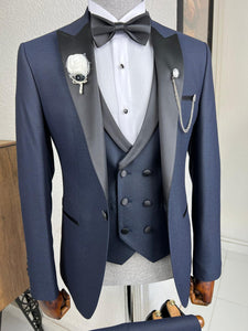 Luxe Slim Fit Dovetail Collared Navy Blue Tuxedo