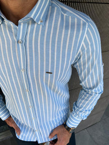 Giovanni Mannelli Slim fit Blue Striped Long Sleeve Shirt