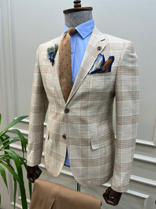 Giovanni Mannelli Slim Fit Striped Beige Suit