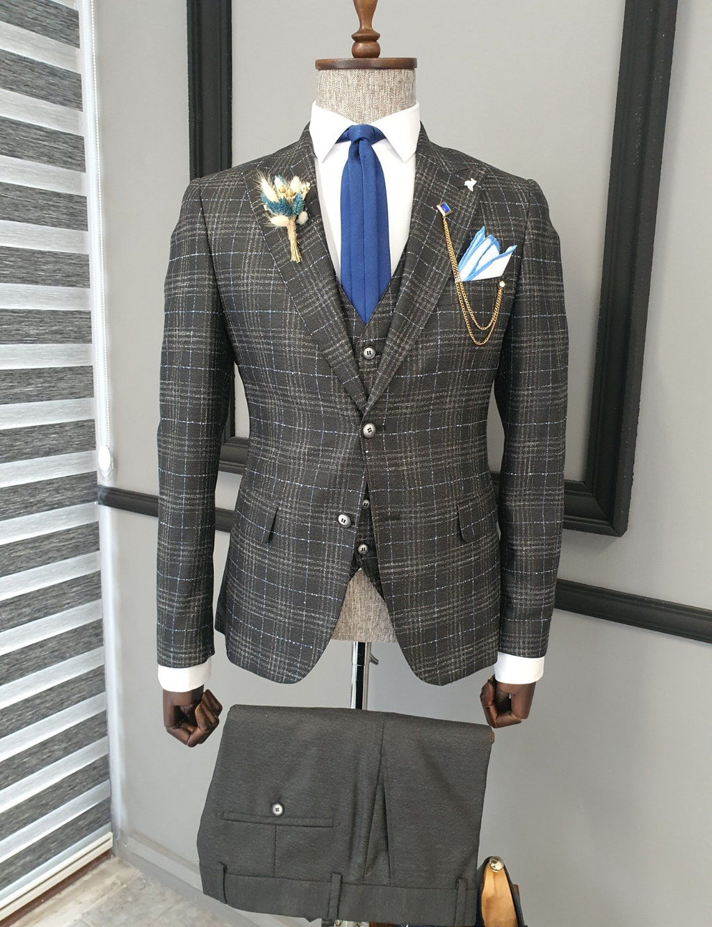 Giotto Black Slim Fit Notch Lapel Plaid Suit-baagr.myshopify.com-suit-BOJONI