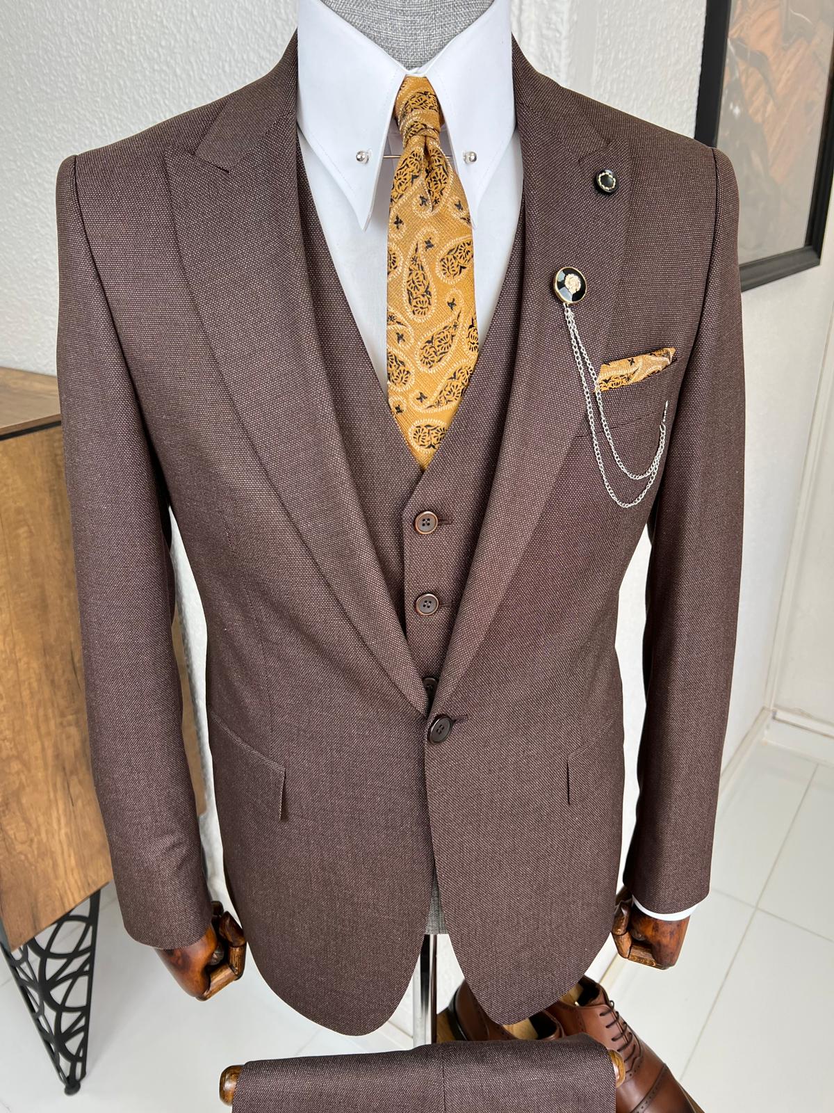 Luxe Slim Fit High Quality Brown Woolen Suit