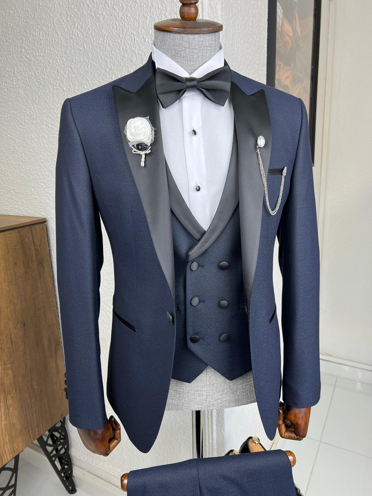 Luxe Slim Fit Dovetail Collared Navy Blue Tuxedo