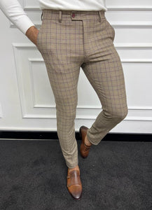 Leon Slim Fit Camel Plaid Trouser/Pants