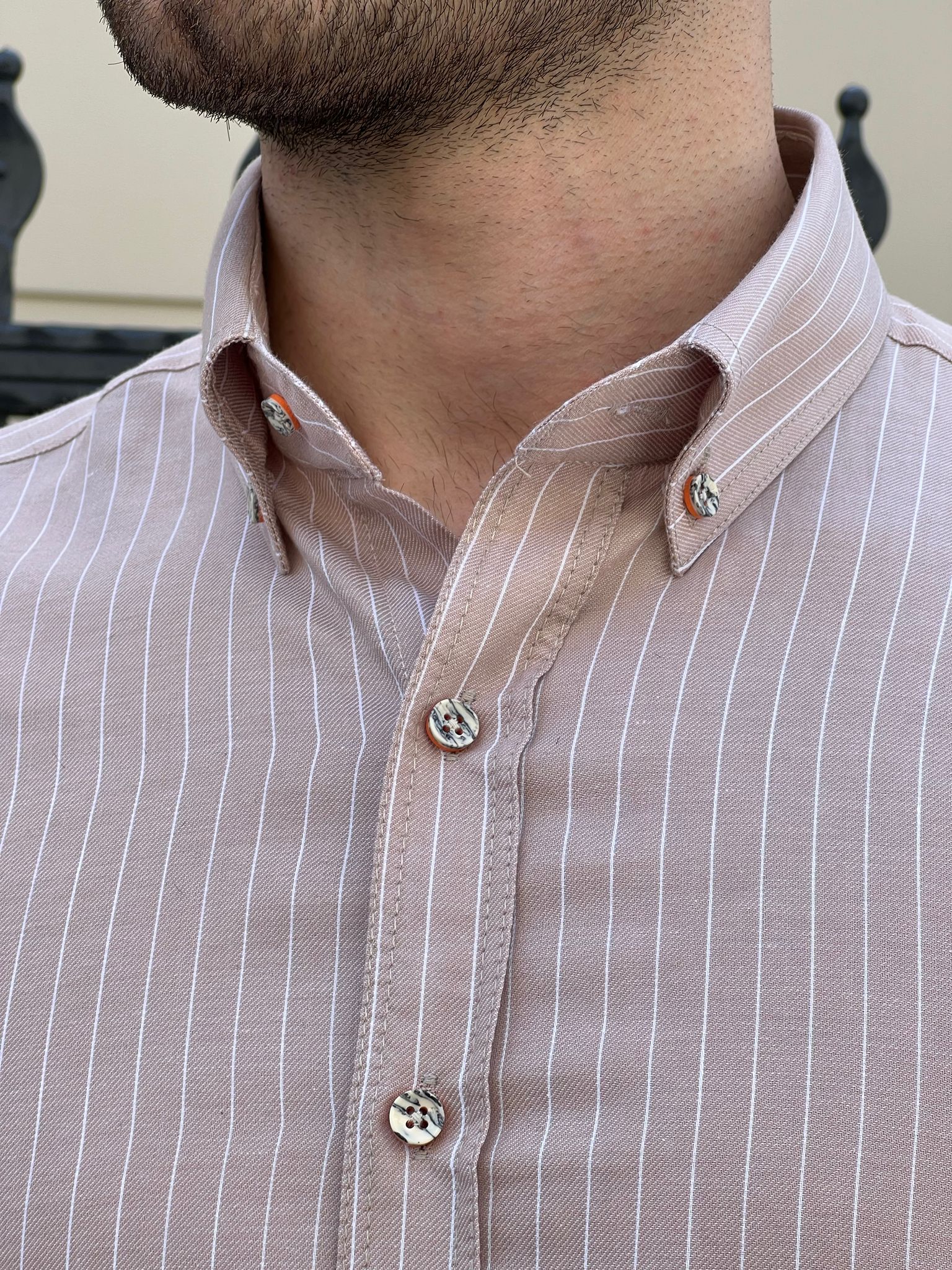 Bojoni Montebello Slim Fit High Quality Striped Cotton Beige Shirt