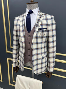 Benson Slim fit Plaid Striped Blue Suit