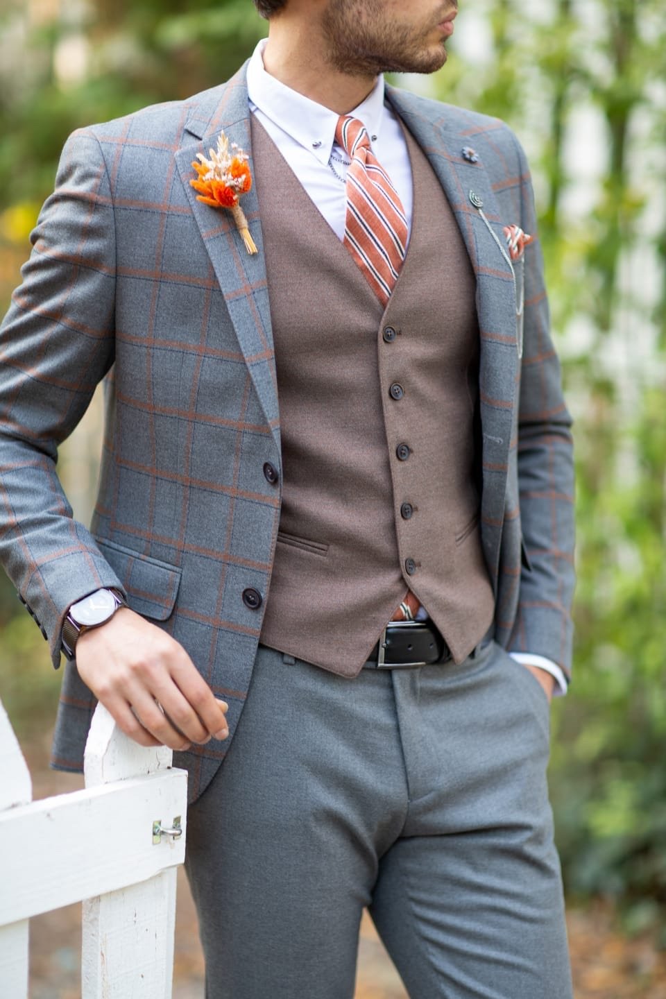 Sapon Slim-Fit Plaid Suit Vest Gray-baagr.myshopify.com-suit-BOJONI