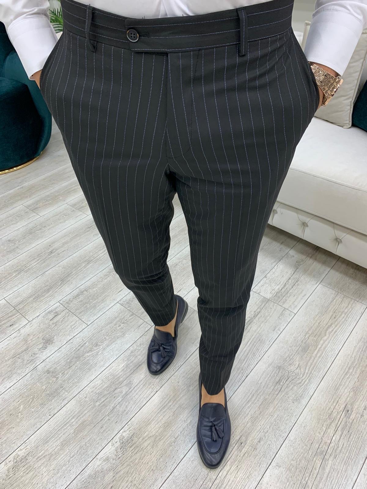 Furino Black Slim Fit Double Breasted Pinstripe Suit-baagr.myshopify.com-1-BOJONI