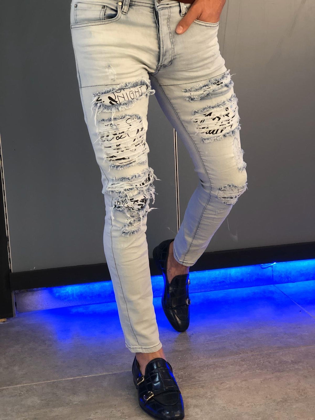 Paco Slim-Fit Ripped Jeans White-baagr.myshopify.com-Pants-BOJONI